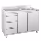 Spoelkast - RVS - 1200x600mm - 3 laden - met 1 spoelbak rechts