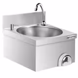 Lavamani inox - Acciaio inox - con Comando a ginocchio, Rubinetto (destro), Dispenser per sapone, Alzatina
