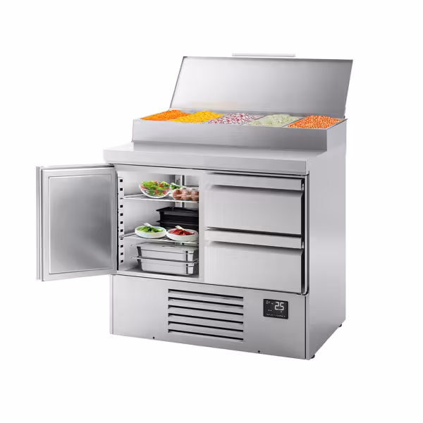 Rashladni pult za pripremu Mini - 978x700 mm - Sa 1 vratima & 2 ladice - Nadogradnja od nehrđajućeg čelika 5x GN 1/4