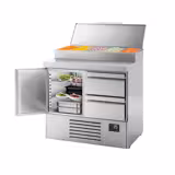 Table réfrigérée de préparation Mini - 978 x 700 mm - avec 1 porte et 2 tiroirs - avec superstructure en inox 5 x GN 1/4