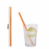 (50 stuks) Glazen rietjes - recht - 200mm - ø 8mm - neon oranje - incl. 1 nylon reinigingsborstel (rager)