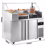 Saladette refrigerada - 1210x700mm - com 2 portas - para 9x GN 1/6 - incl. Grelhador de salsichas & Aquecedor de salsichas