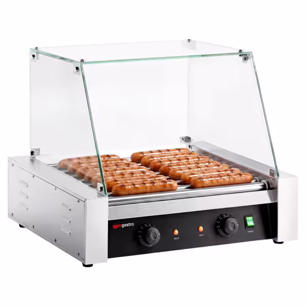 Commercial Hot Dog Roller Grill - 11 Rollers - with Glass Cover