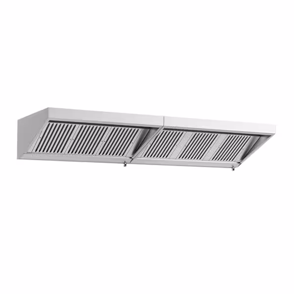 Wandafzuigkap RVS - 900mm diep - 3000mm - zonder motor - met 6 labyrintfilters en verlichting