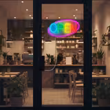 LED illuminated sign - OPEN - dimmable - Magenta/Multi-colour - 420x250mm