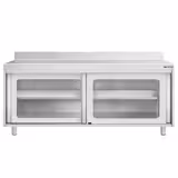 Rozsdamentes acél munkaszekrény PREMIUM - 2000x600 mm - üveg tolóajtós – hátsó felhajtással