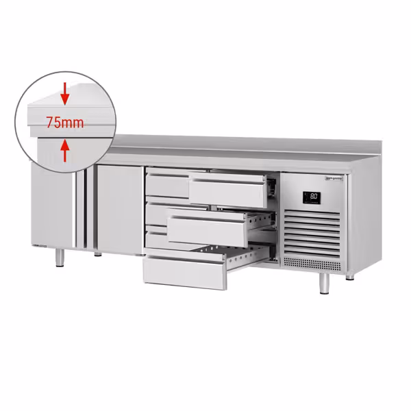 Koelwerkbank PREMIUM PLUS - 2452x700mm - met 2 deuren - met 6 lades - met opstand