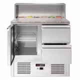Commercial Saladette Counter ECO - 903mm - 240L - 1 door & 2 drawers - with stainless steel hinged lid for 5 x GN 1/6