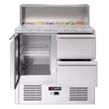 Saladette ECO - 903mm - 1 porta & 2 cassetti - con vano ingredienti per 5x GN 1/6, coperchio in acciaio inox - piano di lavoro in granito