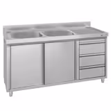 Lavello armadiato ECO - in acciaio inox - 1400x700mm - 3 cassetti - 2 vasche