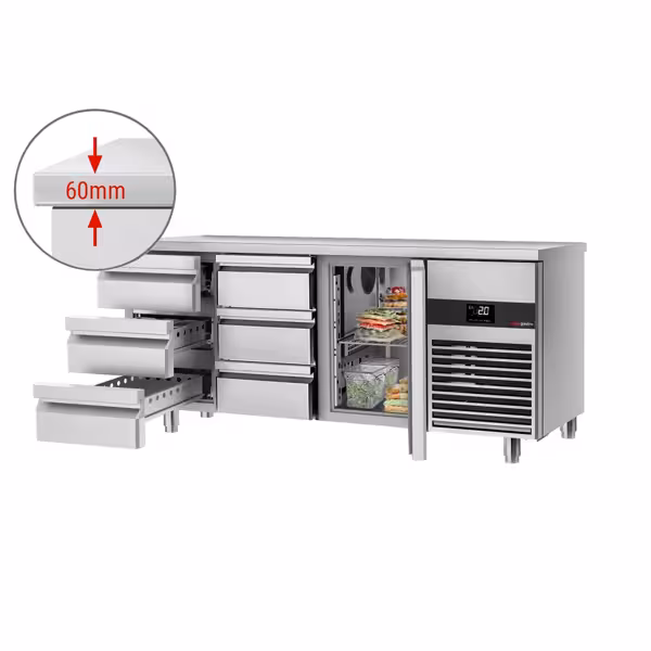 Commercial Refrigerated Worktable PREMIUM - 1865x700 -  1 Door - 6 Drawers