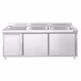 Стіл‑тумба з мийкою PREMIUM - з нержавіючої сталі AISI 304 - 2000x600 мм - з AIR-WOLF - відром для сміття - 2‑секційна справа