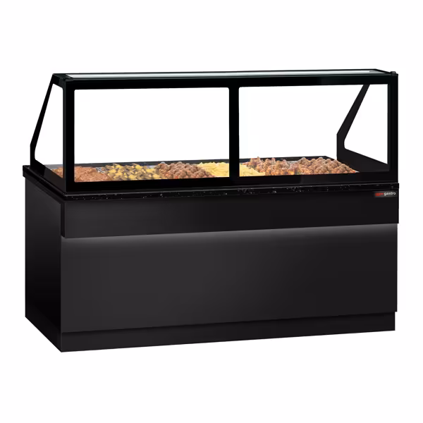 Vetrina calda TORONTO - 2100mm - frontale nero - per 6x GN 1/1 - piano di lavoro in granito nero