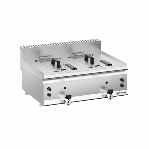 Dubbele gasfriteuse - 8+8 liter - 12 kW - mechanische bediening - met aftapkraan