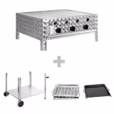 Gázgrill - 10 kW - 3 égő - mozgó talppal, grillráccsal és tálcával együtt