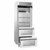Kühlschrank Edelstahl PREMIUM - GN 2/1 - 700 Liter - mit 1 Glastür & 2 Glasschubladen