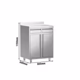 Paslanmaz Çelik Dolaplı Çalışma Tezgahı - Filtre Kahve Makinesi için - 800x600mm - ile Menteşeli Kapılı & Sırt