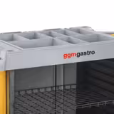 Carrello di servizio - aperto - 3 ripiani a vassoio con bordo, piano superiore con 8 scomparti per amenities, 2 sacchi biancheria, ruote 2 con freno