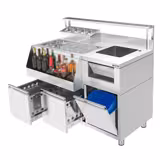 Commercial Stainless Steel Cocktail Prep Station – Right-hand sink - 2 drawers - Top 4 GN (2/3, 1/4, 1/6, 1/9) - Rail 1×1/6 + 2×1/9 - Bottle holder