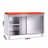 Roestvrijstalen werkkast PREMIUM - 1600x600mm - met schuifdeur zonder achterwand incl. snijplank