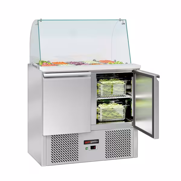 Salátahűtő pult ECO - 900 mm - 2 ajtó - magas üvegfelépítménnyel, 2x GN 1/1 & 3x GN 1/6 számára