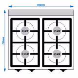 Cocina a gas - 23kW - 4 fuegos