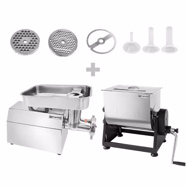 Vleesmenger 22 - 28l - 25kg vlees - 1,1kW - voor- & achteruit - RVS - incl. vleesmolen - 450-480kg/u - manueel