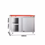 Armario de trabajo de acero inoxidable PREMIUM - 1,0 m - con puerta corredera - incluye tabla de cortar en rojo