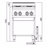 Cucina a gas professionale - LORENZO 600 - 600x600x1020mm - 19,0 kW - 4 fuochi - su vano aperto