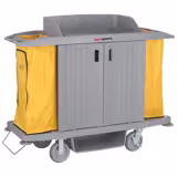 Carro de andares PREMIUM - com portas - 2 sacos de roupa, 1 prateleira superior com rebordo, 2 prateleiras inferiores - 3 prateleiras - estrutura em PP+alumínio - Cinzento