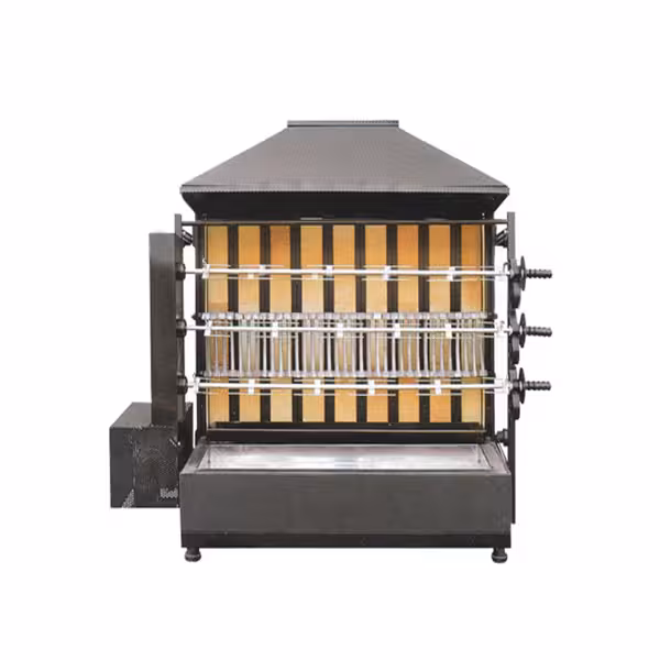 Grill à charbon pour poulets – avec 3 broches pour jusqu’à 15 poulets