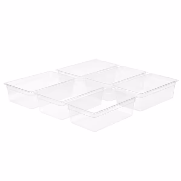 (6 st) Kantin i polykarbonat GN 1/1 - klar - 25,6 l - Djup: 200 mm