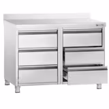 Meuble bas à tiroirs PREMIUM - Acier inoxydable - avec 6 tiroirs & dosseret 100mm - 1000x700mm