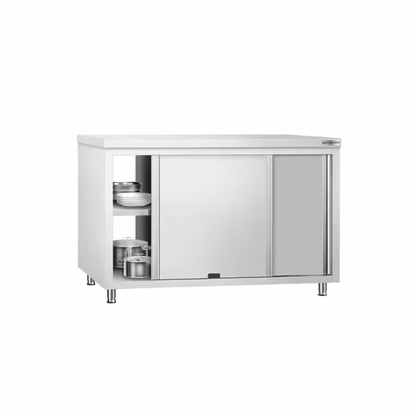 Gesloten RVS werktafel PREMIUM - 1400x600mm - met schuifdeuren, doorgeefmodel