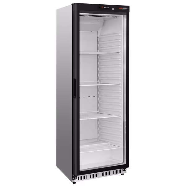 Voorraadkoelkast RVS PREMIUM - 605mm - 265liter - tot +8°C - met 1 glazen deur - statische koeling, automatische ontdooiing & legroosters