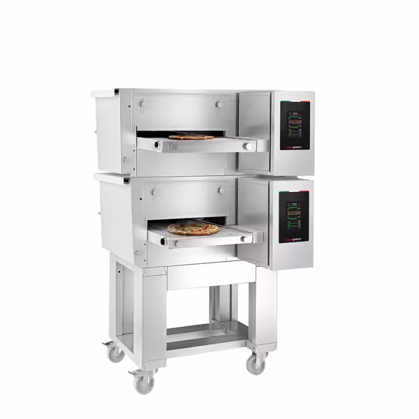 (2 adet) Elektrikli Konveyörlü Pizza Fırını - 980x1300mm - Bant genişliği: 400mm - Dokunmatik - maks. 350°C - dâhil: Alt Çerçeve & Tekerlekler
