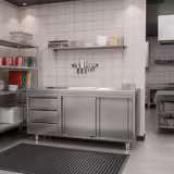 Arbetsskåp i rostfritt stål PREMIUM - 1800x700 mm - med 2 skjutdörrar, 3 lådor vänster