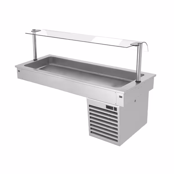 Einbau Kühlwanne - 1500mm - +2 bis +8 °C - 4x GN 1/1 - 390 Watt - mit Glas-Hustenschutz