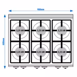 Cucina a gas professionale - GIUSEPPE - 600 - 900x600x300mm - 19,6 kW - 6 fuochi - da banco