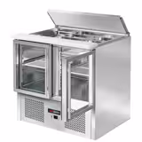 Saladette ECO - 903mm - 2 glazen deuren - met invoer voor 2x GN & 3x GN 1/6 & Roestvrijstalen deksel