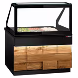 Saladette TORONTO - 1250mm - houtlook front - 2 deuren - met rechte glazen opzetvitrine voor 3x GN 1/1 - granieten werkblad