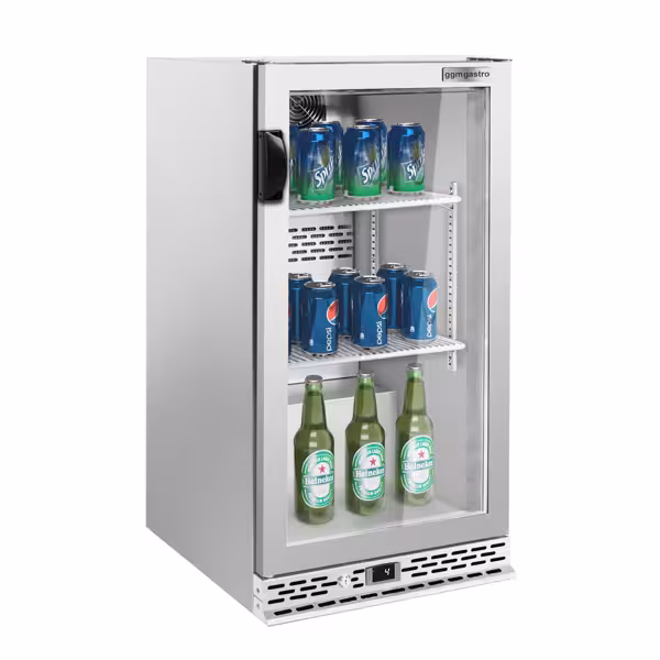 Barkoelkast PREMIUM PLUS - 600mm - 140 Liter - met 1 glazen klapdeur - RVS