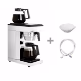 Snelfilter koffiezetapparaat - 1,8 liter - 2,39 kW - met 2 warmhoudplaten & handmatig vullen & signaaltoon aan het einde van het brouwproces - incl. 2 glazen kannen; filterhouder; 25 Filter 110mm; waterzulaufschlauch