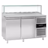 Saladette réfrigérée PREMIUM - 1510mm - 390L - 2 portes - avec vitrine de comptoir pour 7x GN 1/3 & 1 étagère - plan de travail en granit noir
