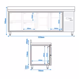 Koelwerkbank ECO - 2230x700mm - met 2 deuren - 4 lades - met opstand