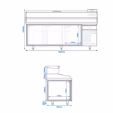 Table réfrigérée à pizza Premium PLUS - 2305 x 800 mm - avec 3 portes & 1 tiroir - incl. vitrine réfrigérée de présentation - 10x GN 1/3