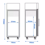 Armário congelador de pastelaria/padaria ECO - EN 600x800 - 612L - com 1 porta de vidro & trilhos & 10 grelhas - AISI 304 - Ventilado