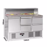 Table à pizza réfrigérée ECO - 1368mm - 402L - 1 porte & 4 tiroirs - pour 8x GN 1/6 & Couvercle inox - plan de travail en granit noir