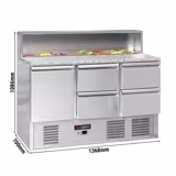 Saladette ECO - 1368mm - 1 porta & 4 cassetti - con vano ingredienti per 8x GN 1/6, coperchio in acciaio inox - piano di lavoro in granito