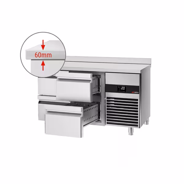 Kylbänk PREMIUM – 1400x700 mm – med 4 lådor & med uppvikt kant